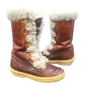 VTG Cabelas Boots 8 Leather Shearling Lace-Up Chunky 70s Distressed Boho Hippy